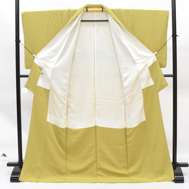 Vintage Japanese Kimono | Iro-Muji | Green Silk Crepe | One Crest | Excellent | Size L | Sustainable | ss1490b