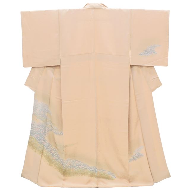 Vintage Japanese Kimono | Houmongi | Brown Silk | Pine Pattern | Kyo Yuzen | Gold Foil | Size M | Sustainable | ss1537b