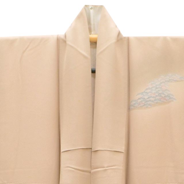 Vintage Japanese Kimono | Houmongi | Brown Silk | Pine Pattern | Kyo Yuzen | Gold Foil | Size M | Sustainable | ss1537b