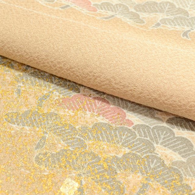 Vintage Japanese Kimono | Houmongi | Brown Silk | Pine Pattern | Kyo Yuzen | Gold Foil | Size M | Sustainable | ss1537b
