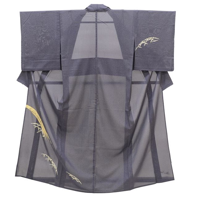 Vintage Japanese Kimono | Summer Dyed Oshima Tsumugi | Gray Silk | Botanical | Certified | Petite Size S | Sustainable | ss1544b