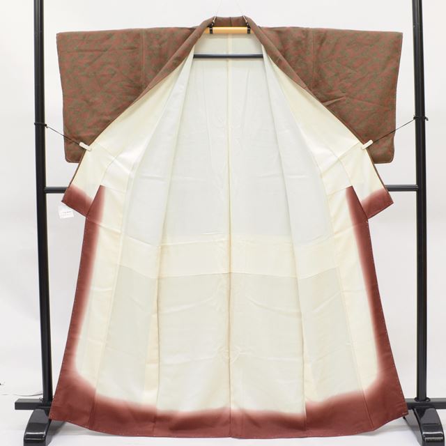 Vintage Japanese Kimono | Komon | Brown Silk Crepe | Umbrella Pattern | Unused | Petite Size S | Sustainable | ss1545b