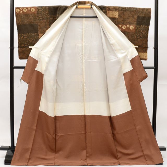 Vintage Japanese Kimono | Mawata Tsumugi | Brown Silk | Floral | Yoshizawa Yoichi 7th Gen Craft Master | Sustainable | ssc0060a20