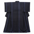 Vintage Japanese Kimono | Komon | Navy Silk Tango Chirimen | Stripe Pattern | Dry-cleaned | Size M | Sustainable | ssc0339a20