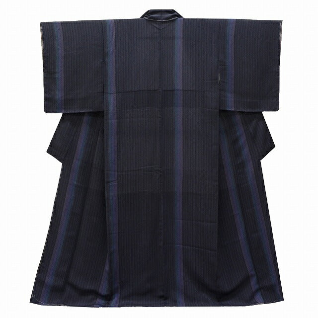 Vintage Japanese Kimono | Komon | Navy Silk Tango Chirimen | Stripe Pattern | Dry-cleaned | Size M | Sustainable | ssc0339a20