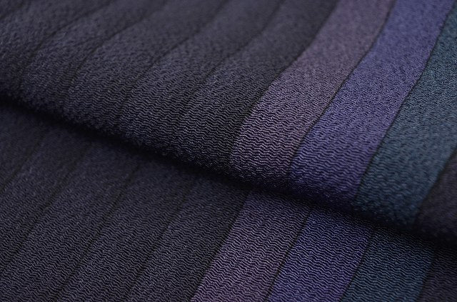 Vintage Japanese Kimono | Komon | Navy Silk Tango Chirimen | Stripe Pattern | Dry-cleaned | Size M | Sustainable | ssc0339a20