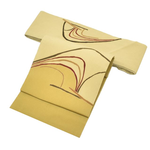 Recycled Nagoya obi (sash), pure silk, 9-inch width, ready-made, brown tones, geometric pattern, crepe fabric, taiko knot pattern, dyed obi tt0037b [Kimono, used obi, recycled, furisode, yukata, hakama, Japanese clothing, vintage clothing] [Used] 