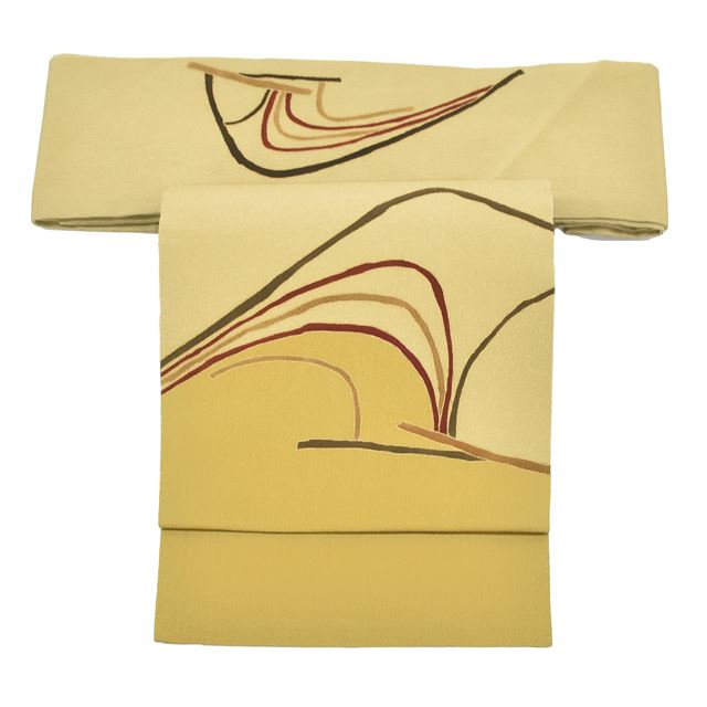 Recycled Nagoya obi (sash), pure silk, 9-inch width, ready-made, brown tones, geometric pattern, crepe fabric, taiko knot pattern, dyed obi tt0037b [Kimono, used obi, recycled, furisode, yukata, hakama, Japanese clothing, vintage clothing] [Used] 