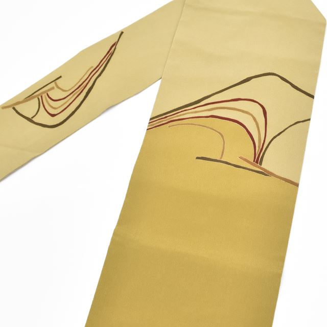 Recycled Nagoya obi (sash), pure silk, 9-inch width, ready-made, brown tones, geometric pattern, crepe fabric, taiko knot pattern, dyed obi tt0037b [Kimono, used obi, recycled, furisode, yukata, hakama, Japanese clothing, vintage clothing] [Used] 