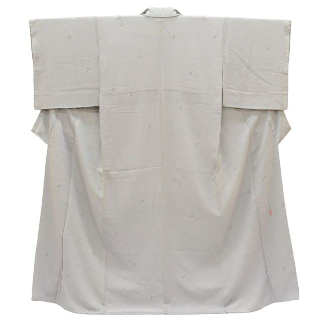 [Used] Komon (small patterned) recycled kimono, pure silk, sleeve length 66.5cm (26.2in), body length 160.0cm (63.0in), size M, gray, floral pattern, with signature, crest, high quality, lined, semi-formal, spring, summer, autumn, winter, ready-made. 