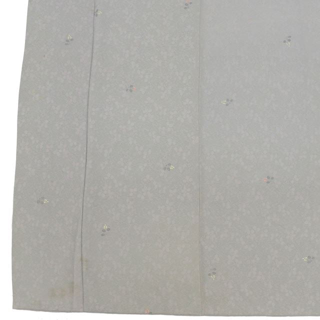[Used] Komon (small patterned) recycled kimono, pure silk, sleeve length 66.5cm (26.2in), body length 160.0cm (63.0in), size M, gray, floral pattern, with signature, crest, high quality, lined, semi-formal, spring, summer, autumn, winter, ready-made. 