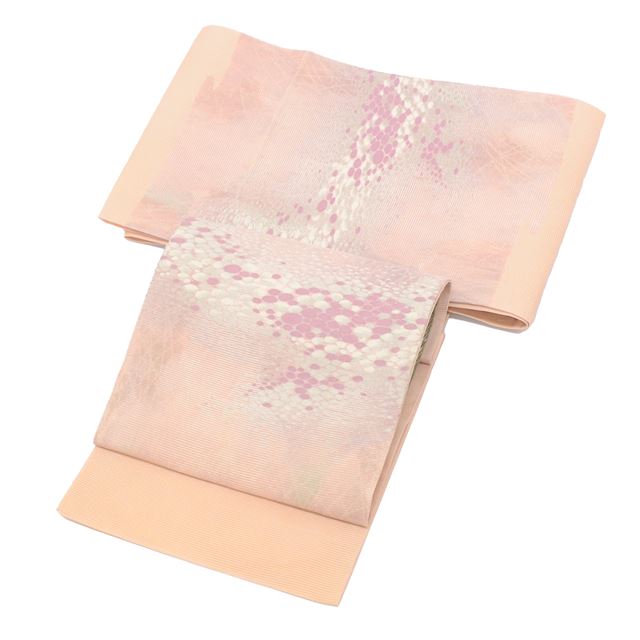 Recycled Nagoya obi (summer obi), pure silk, 9-inch width, ready-made, pinkish color, botanical pattern, ro weave, taiko pattern, silver thread, tt0533b [Kimono, used obi, recycled, furisode, yukata, hakama, Japanese clothing, vintage clothing] [Used] 