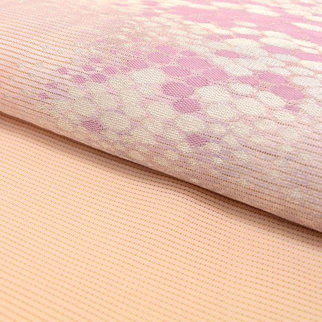 Recycled Nagoya obi (summer obi), pure silk, 9-inch width, ready-made, pinkish color, botanical pattern, ro weave, taiko pattern, silver thread, tt0533b [Kimono, used obi, recycled, furisode, yukata, hakama, Japanese clothing, vintage clothing] [Used] 