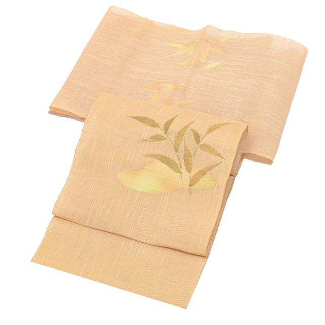 Recycled Nagoya obi (summer obi), linen, 8-inch width, ready-made, brown tones, plant pattern, sheer fabric, taiko knot pattern, Tsumugi silk, tt0537b [Kimono, used obi, recycled, furisode, yukata, hakama, Japanese clothing, vintage clothing] [Used] 
