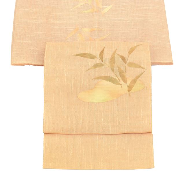 Recycled Nagoya obi (summer obi), linen, 8-inch width, ready-made, brown tones, plant pattern, sheer fabric, taiko knot pattern, Tsumugi silk, tt0537b [Kimono, used obi, recycled, furisode, yukata, hakama, Japanese clothing, vintage clothing] [Used] 
