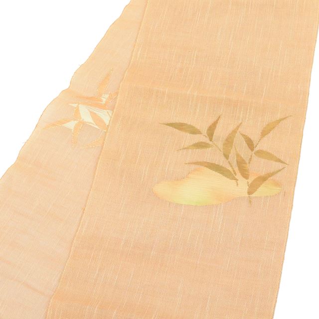 Recycled Nagoya obi (summer obi), linen, 8-inch width, ready-made, brown tones, plant pattern, sheer fabric, taiko knot pattern, Tsumugi silk, tt0537b [Kimono, used obi, recycled, furisode, yukata, hakama, Japanese clothing, vintage clothing] [Used] 
