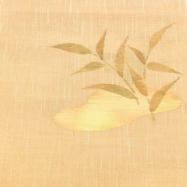 Recycled Nagoya obi (summer obi), linen, 8-inch width, ready-made, brown tones, plant pattern, sheer fabric, taiko knot pattern, Tsumugi silk, tt0537b [Kimono, used obi, recycled, furisode, yukata, hakama, Japanese clothing, vintage clothing] [Used] 