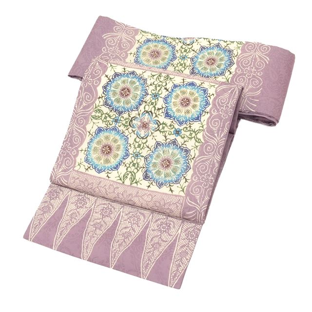 Recycled Nagoya obi (sash), pure silk, 9-inch width, excellent condition, unused, ready-made, purple, floral pattern, taiko knot design, dyed obi (tt0541b) [Kimono, Used, Obi, Recycled, Furisode, Yukata, Hakama, Japanese clothing, Vintage] [Used] 