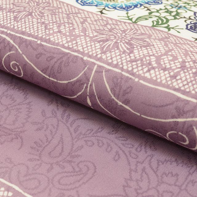 Recycled Nagoya obi (sash), pure silk, 9-inch width, excellent condition, unused, ready-made, purple, floral pattern, taiko knot design, dyed obi (tt0541b) [Kimono, Used, Obi, Recycled, Furisode, Yukata, Hakama, Japanese clothing, Vintage] [Used] 
