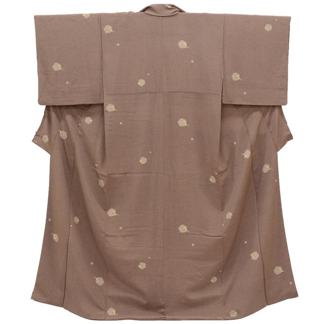 [Used] Komon (small patterned) recycled kimono, pure silk, sleeve length 63.0cm (24.8in), body length 158.0cm (62.2in), size M, brown, snow ring pattern, crepe fabric, lined, high quality, semi-formal, spring, summer, autumn, winter, ready-made. 