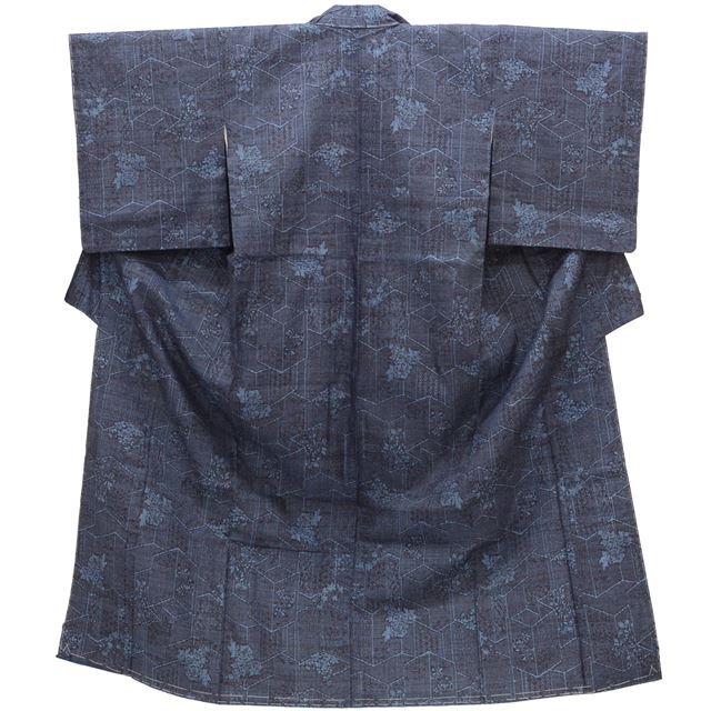 Vintage Japanese Kimono | Yuki Tsumugi | Navy Silk | Tortoiseshell Kasuri Floral | Unused | Certified | Sustainable | tt0776b