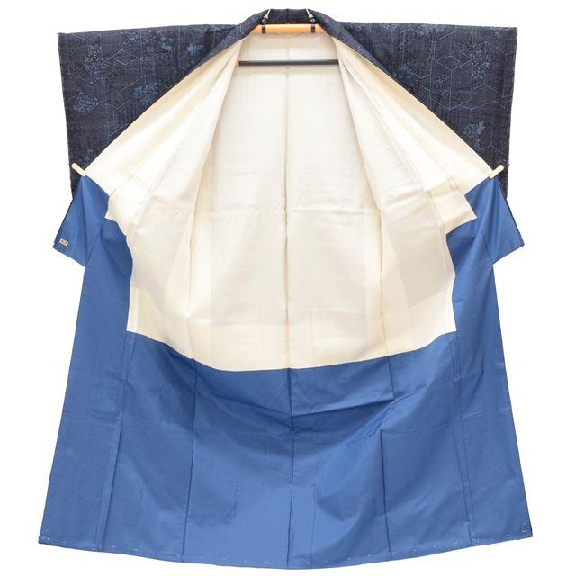 Vintage Japanese Kimono | Yuki Tsumugi | Navy Silk | Tortoiseshell Kasuri Floral | Unused | Certified | Sustainable | tt0776b