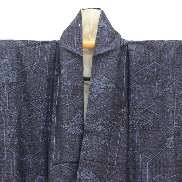 Vintage Japanese Kimono | Yuki Tsumugi | Navy Silk | Tortoiseshell Kasuri Floral | Unused | Certified | Sustainable | tt0776b