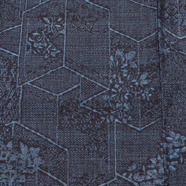 Vintage Japanese Kimono | Yuki Tsumugi | Navy Silk | Tortoiseshell Kasuri Floral | Unused | Certified | Sustainable | tt0776b