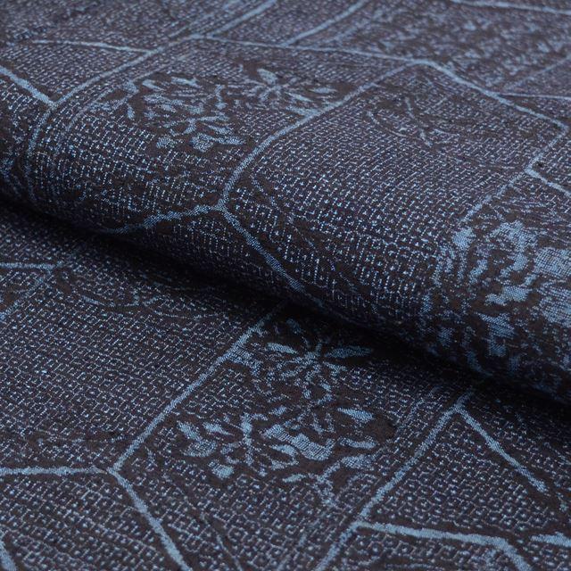 Vintage Japanese Kimono | Yuki Tsumugi | Navy Silk | Tortoiseshell Kasuri Floral | Unused | Certified | Sustainable | tt0776b