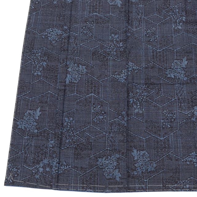 Vintage Japanese Kimono | Yuki Tsumugi | Navy Silk | Tortoiseshell Kasuri Floral | Unused | Certified | Sustainable | tt0776b