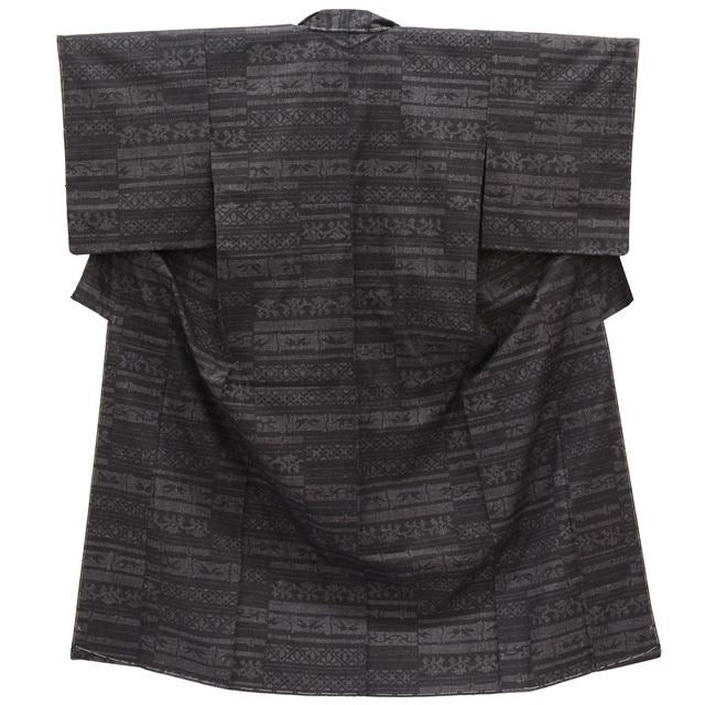Vintage Japanese Kimono | Yuki Tsumugi | Black Purple Silk | Diamond Tortoiseshell Kasuri | Unused | Certified | Sustainable | tt0780b