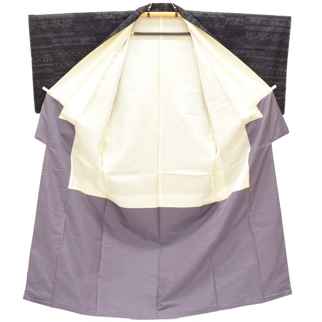 Vintage Japanese Kimono | Yuki Tsumugi | Black Purple Silk | Diamond Tortoiseshell Kasuri | Unused | Certified | Sustainable | tt0780b