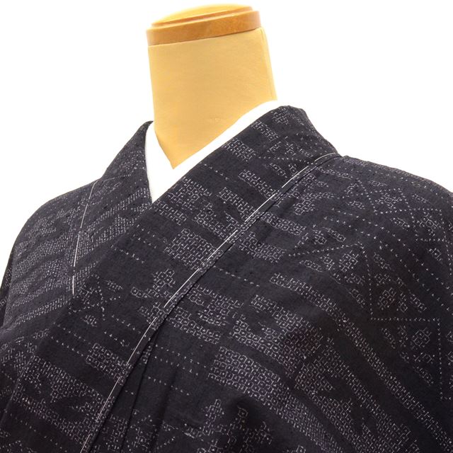 Vintage Japanese Kimono | Yuki Tsumugi | Black Purple Silk | Diamond Tortoiseshell Kasuri | Unused | Certified | Sustainable | tt0780b