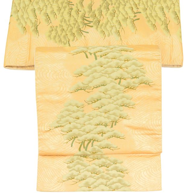 Vintage Japanese Obi | Fukuro Obi | Gold Silk | Pine Pattern | Six-width | Gold Thread | Sustainable | tt0793b
