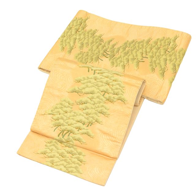Vintage Japanese Obi | Fukuro Obi | Gold Silk | Pine Pattern | Six-width | Gold Thread | Sustainable | tt0793b