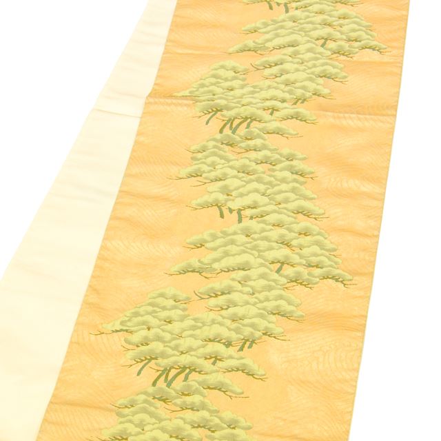 Vintage Japanese Obi | Fukuro Obi | Gold Silk | Pine Pattern | Six-width | Gold Thread | Sustainable | tt0793b