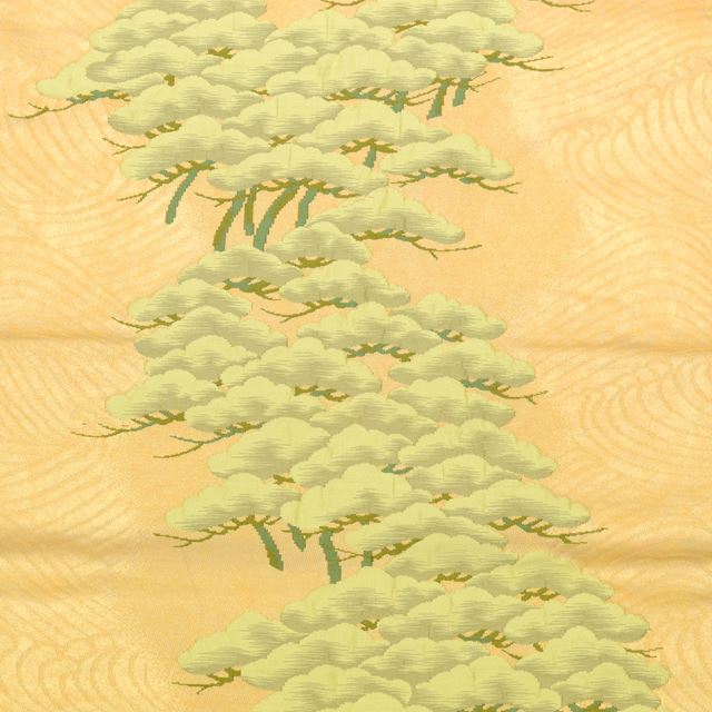 Vintage Japanese Obi | Fukuro Obi | Gold Silk | Pine Pattern | Six-width | Gold Thread | Sustainable | tt0793b