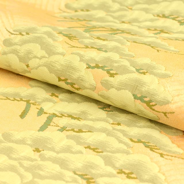 Vintage Japanese Obi | Fukuro Obi | Gold Silk | Pine Pattern | Six-width | Gold Thread | Sustainable | tt0793b
