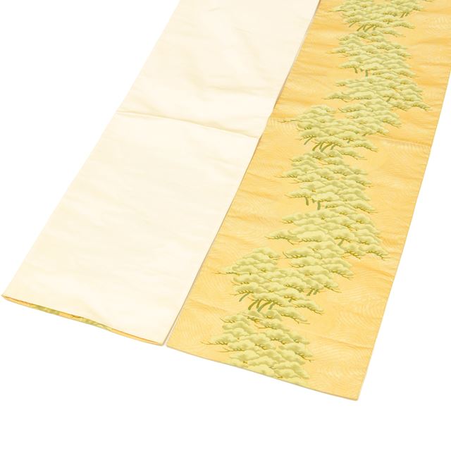 Vintage Japanese Obi | Fukuro Obi | Gold Silk | Pine Pattern | Six-width | Gold Thread | Sustainable | tt0793b