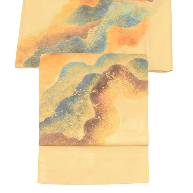 Vintage Japanese Obi | Sha-re Fukuro Obi | Brown Silk | Mountain Pattern | Kawashima Textile | Otaiko | Sustainable | tt0796b