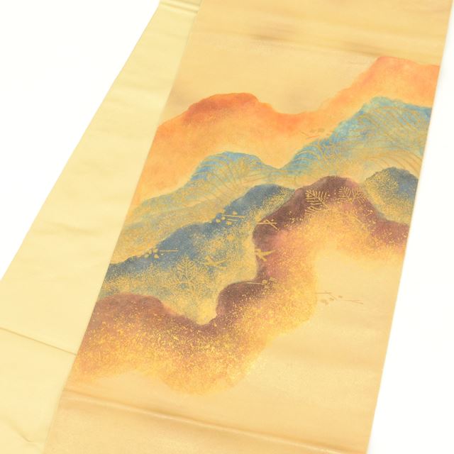 Vintage Japanese Obi | Sha-re Fukuro Obi | Brown Silk | Mountain Pattern | Kawashima Textile | Otaiko | Sustainable | tt0796b