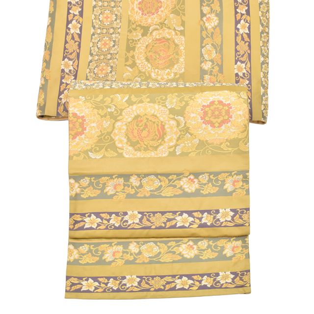 Vintage Japanese Obi | Fukuro Obi | Brown Silk | Floral Arabesque | Six-width | Gold Thread | Sustainable | tt0797b