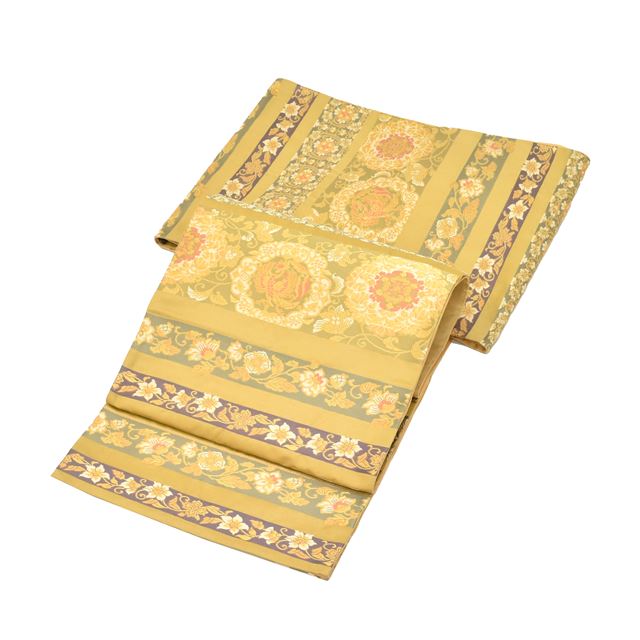 Vintage Japanese Obi | Fukuro Obi | Brown Silk | Floral Arabesque | Six-width | Gold Thread | Sustainable | tt0797b