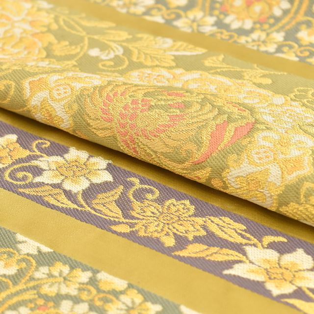 Vintage Japanese Obi | Fukuro Obi | Brown Silk | Floral Arabesque | Six-width | Gold Thread | Sustainable | tt0797b