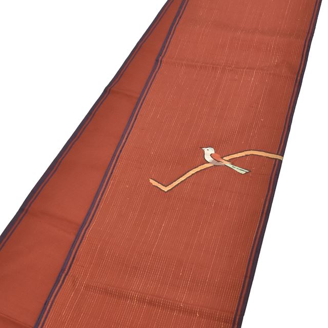 Vintage Japanese Obi | Sha-re Fukuro Obi | Brown Silk Tsumugi-ji | Sparrow Pattern | Otaiko | Sustainable | tt0800b