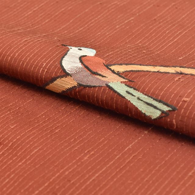 Vintage Japanese Obi | Sha-re Fukuro Obi | Brown Silk Tsumugi-ji | Sparrow Pattern | Otaiko | Sustainable | tt0800b