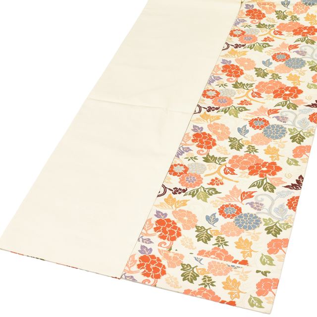 Vintage Japanese Obi | Fukuro Obi | Cream Silk | Floral Arabesque | Six-width | Kara-ori | Furisode | Sustainable | tt0801b