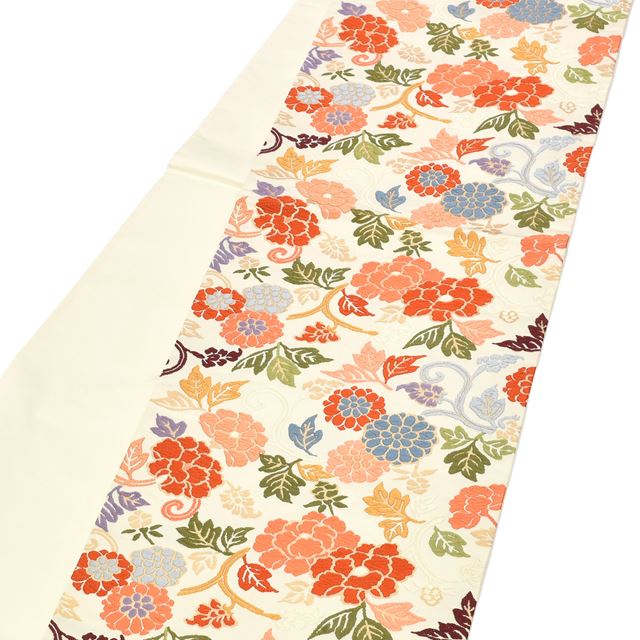 Vintage Japanese Obi | Fukuro Obi | Cream Silk | Floral Arabesque | Six-width | Kara-ori | Furisode | Sustainable | tt0801b