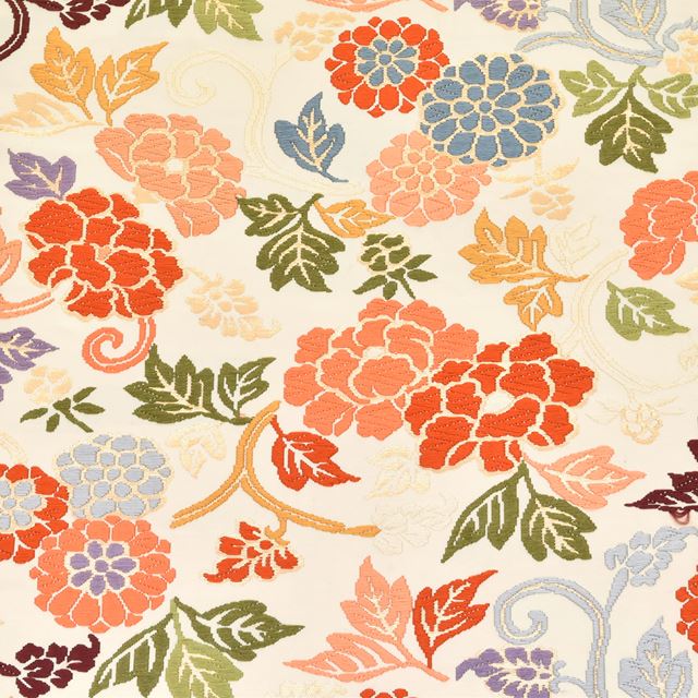 Vintage Japanese Obi | Fukuro Obi | Cream Silk | Floral Arabesque | Six-width | Kara-ori | Furisode | Sustainable | tt0801b