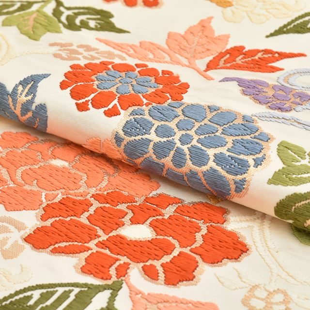 Vintage Japanese Obi | Fukuro Obi | Cream Silk | Floral Arabesque | Six-width | Kara-ori | Furisode | Sustainable | tt0801b